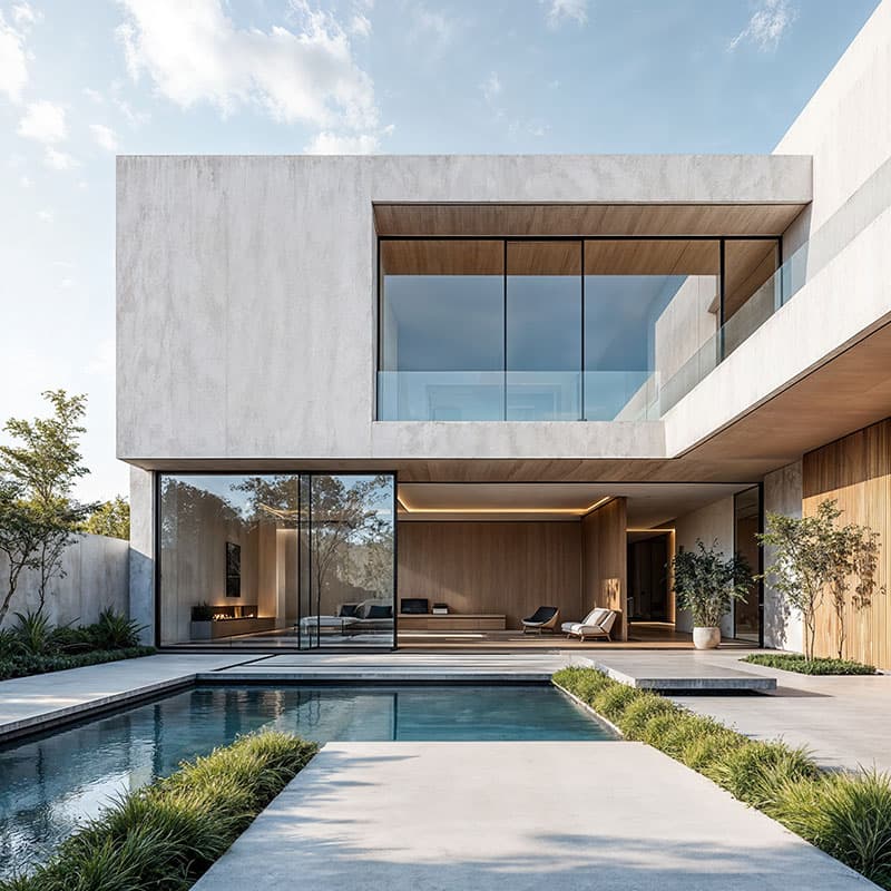Modern villa with a pool, representing the brokerage's listings