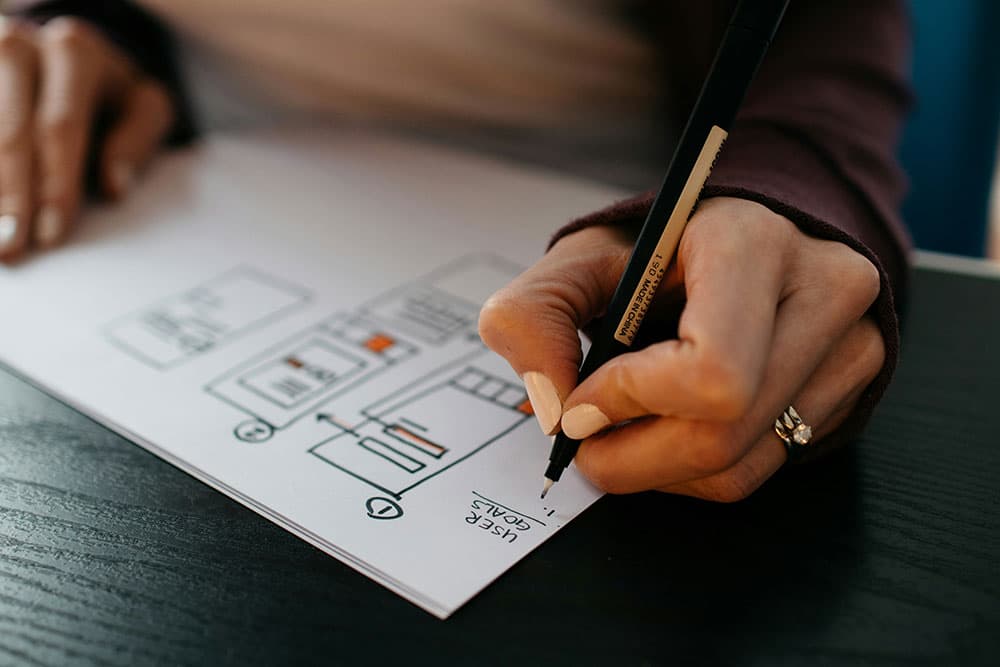 Hand sketching wireframes for a booking flow