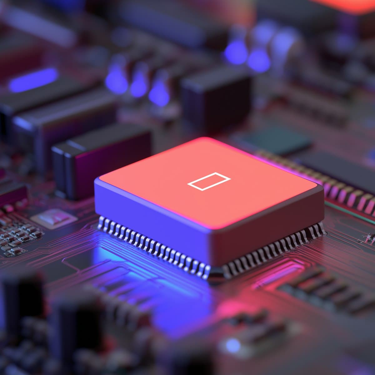 Glowing processor chip representing automation
